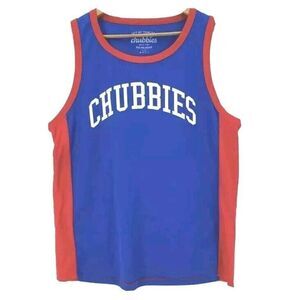 5/$20 Chubbies Tank Top Men's Medium Blue Red Jersey Material Spellout Logo USA